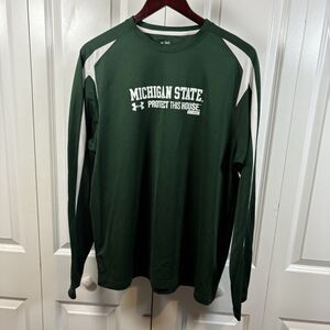 Under Armour Heatgear Shirt Men L Michigan State Spartans Long Sleeve Green